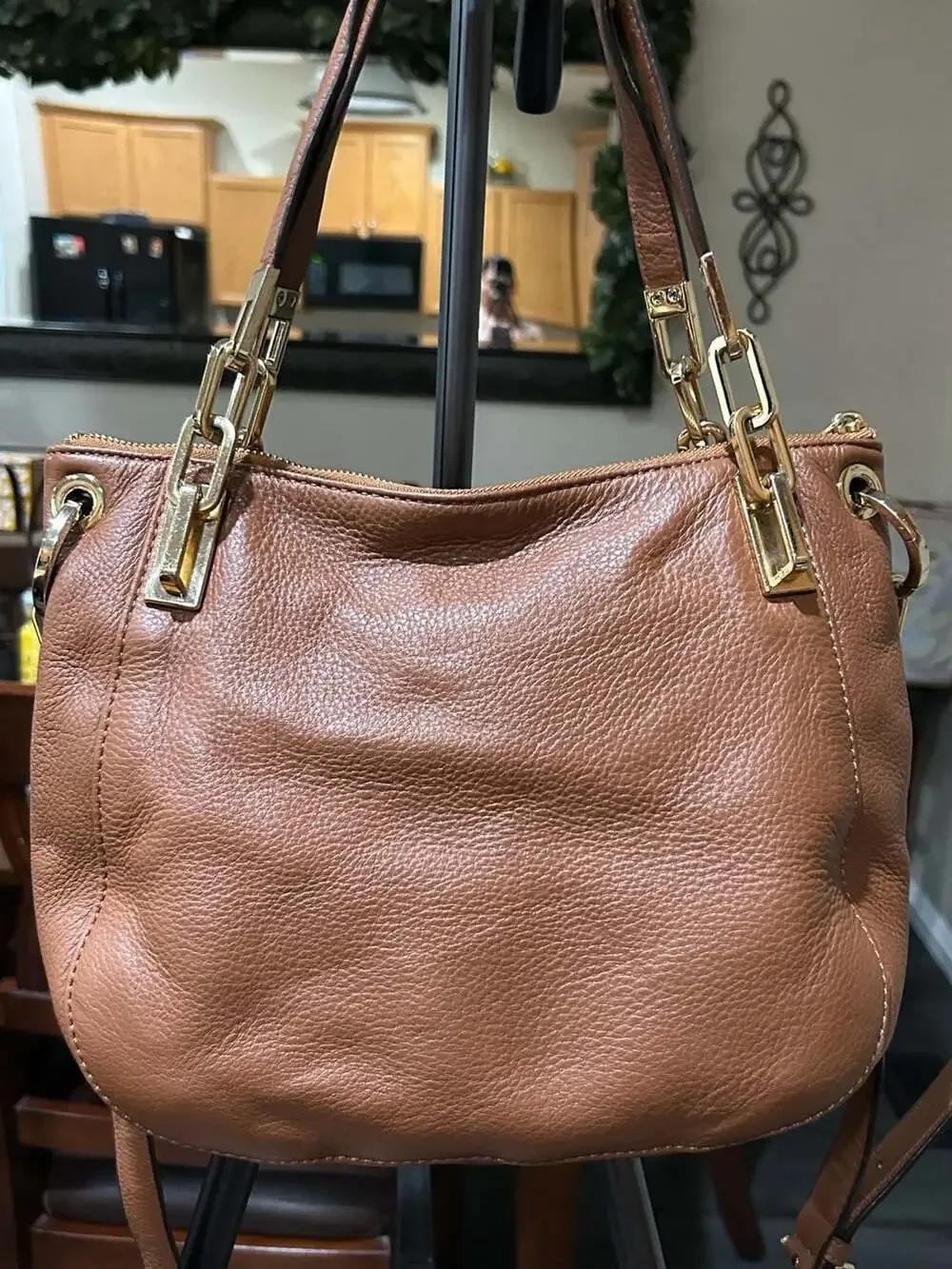 Michael Kors Pebble Leather Hobo Shoulder Bag with Gold-Tone Hardware